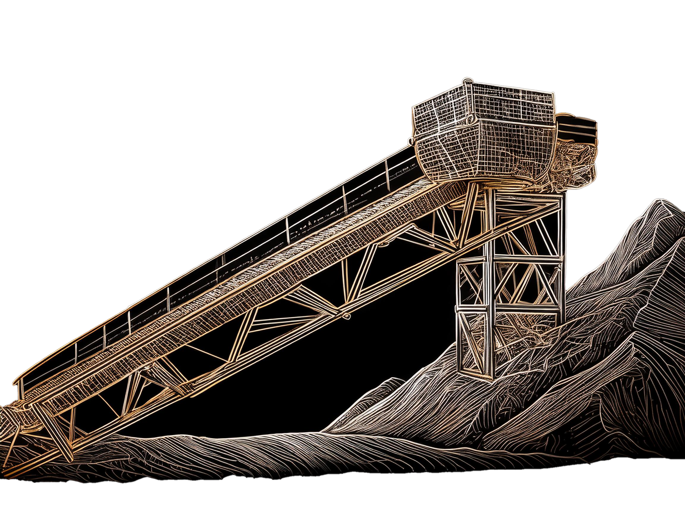 Wireframe illustration of a mining conveyor belt
